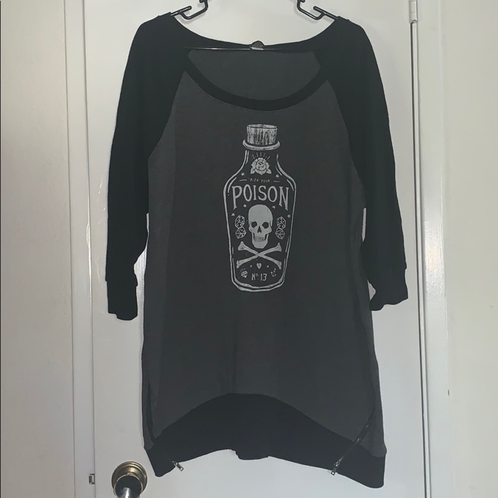 3/4 sleeve black and grey tunic sweatshirt